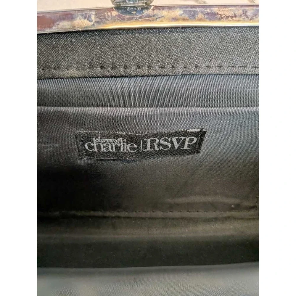 Charlie RSVP Black Pleated Rhinestone Ball‎ Evening Clutch Chain Bag